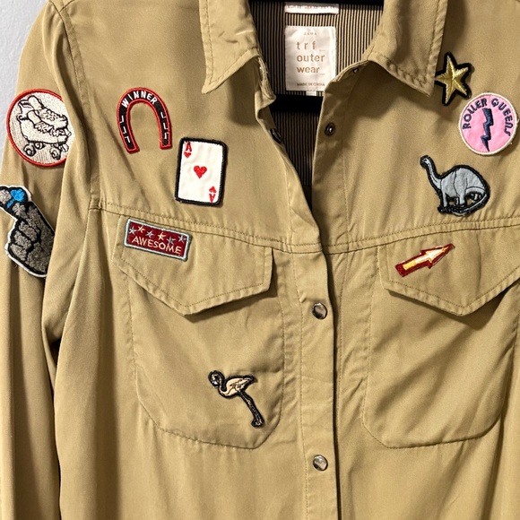 Zara TRF Outerwear Khaki Green Military Shacket Shirt Jacket with patches. XS - Picture 5 of 13